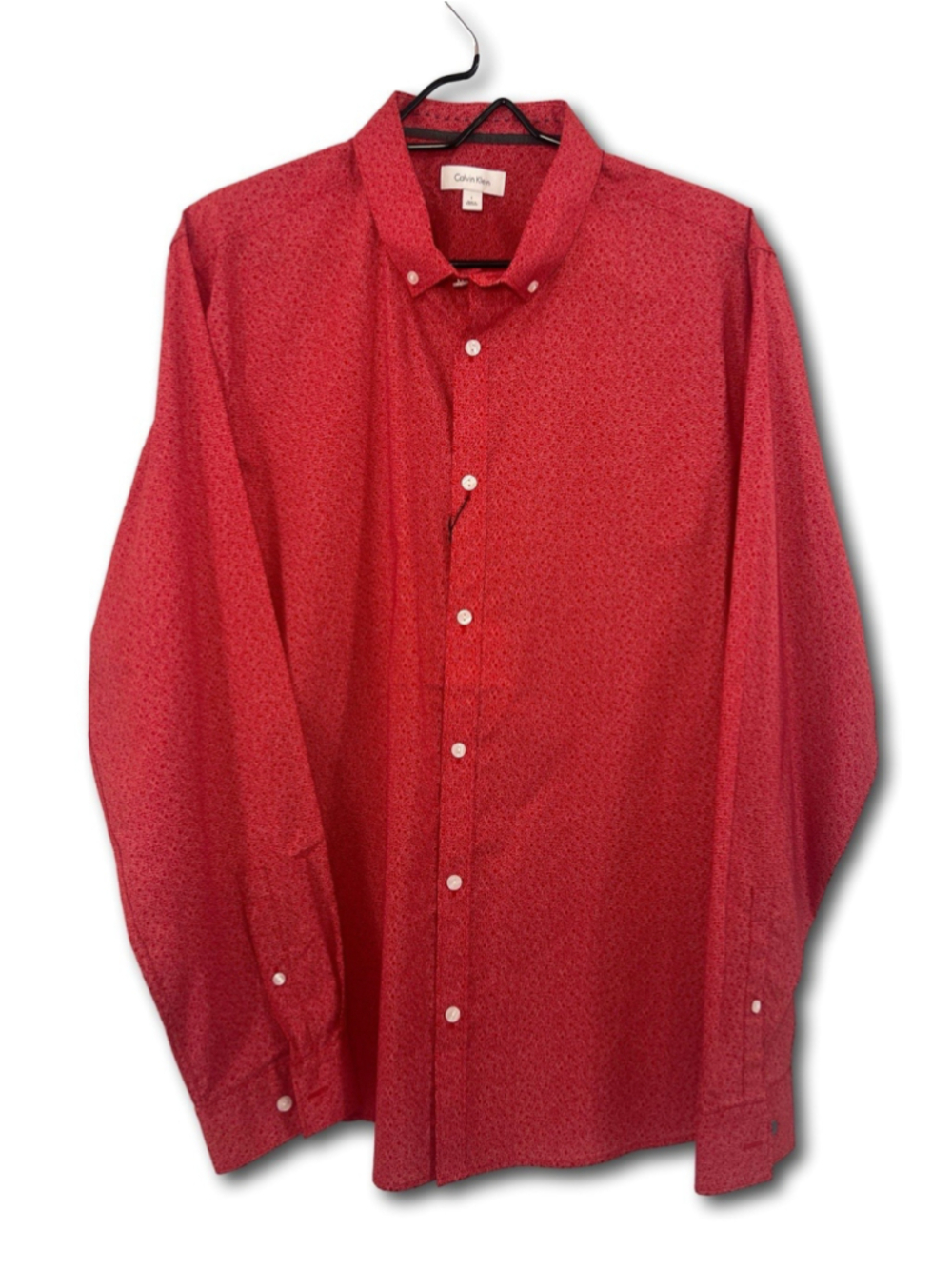 Calvin Klein Shirt Long Sleeve Button Up Red With White Pattern Men's Size Large